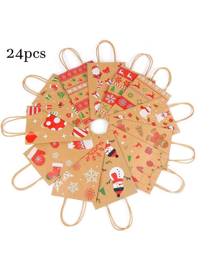 Christmas Kraft Gift Bags,Xmas Assorted Paper Bags Bulk With Handles For Party Supplies,Pack Of 24