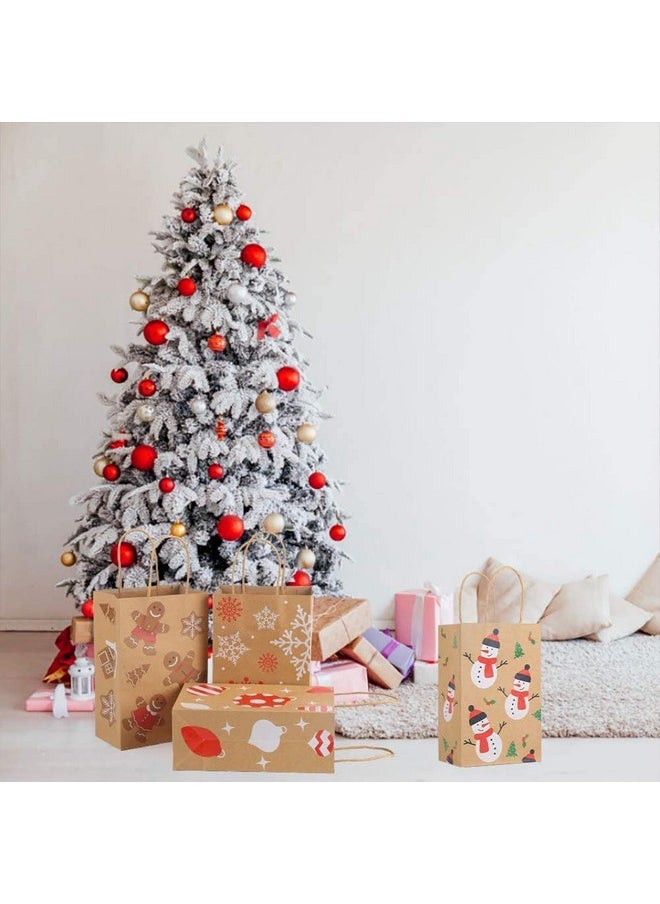 Christmas Kraft Gift Bags,Xmas Assorted Paper Bags Bulk With Handles For Party Supplies,Pack Of 24
