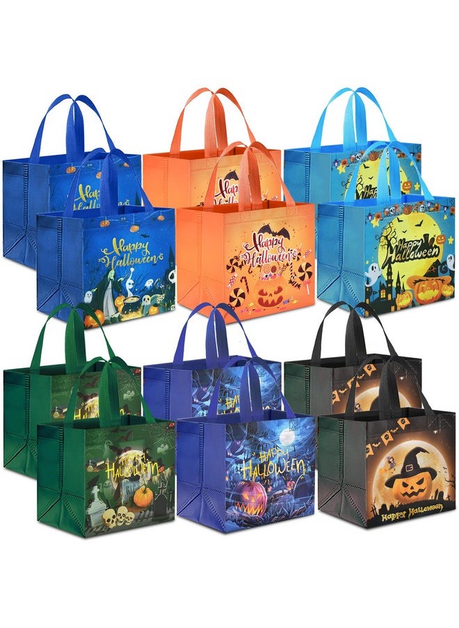 12 Pcs Halloween Trick Or Treat Bags, Halloween Candy Tote Bags With Handles, Reusable Halloween Non-Woven Gift Bags For Halloween Party Supplies Favors (7.8×7.8×5.9’’)