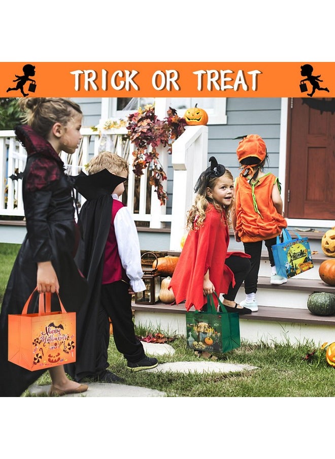 12 Pcs Halloween Trick Or Treat Bags, Halloween Candy Tote Bags With Handles, Reusable Halloween Non-Woven Gift Bags For Halloween Party Supplies Favors (7.8×7.8×5.9’’)