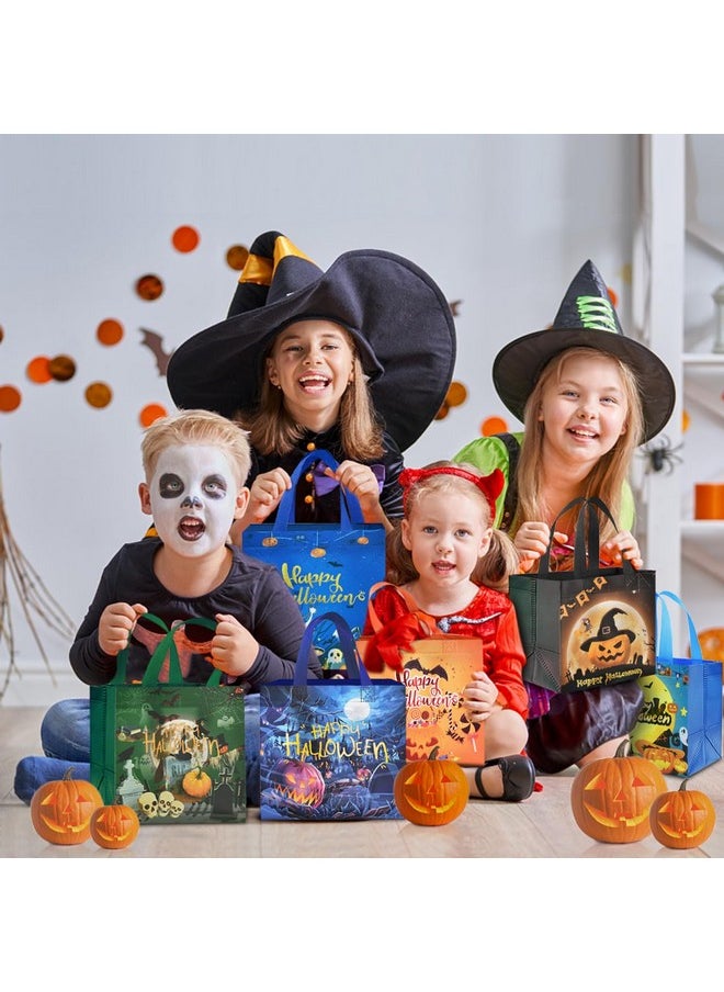 12 Pcs Halloween Trick Or Treat Bags, Halloween Candy Tote Bags With Handles, Reusable Halloween Non-Woven Gift Bags For Halloween Party Supplies Favors (7.8×7.8×5.9’’)