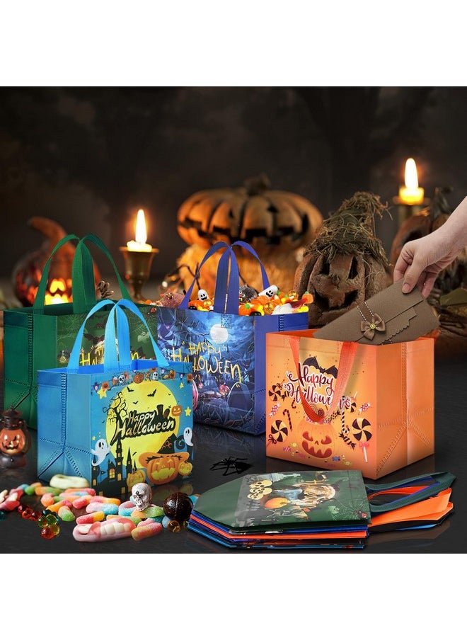 12 Pcs Halloween Trick Or Treat Bags, Halloween Candy Tote Bags With Handles, Reusable Halloween Non-Woven Gift Bags For Halloween Party Supplies Favors (7.8×7.8×5.9’’)