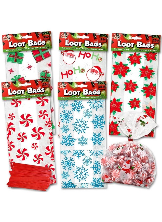 Christmas Gift Bags For Holiday Gifts - Cellophane Goodie Treat And Party Favor Bag With Twist Ties (150 Pack)