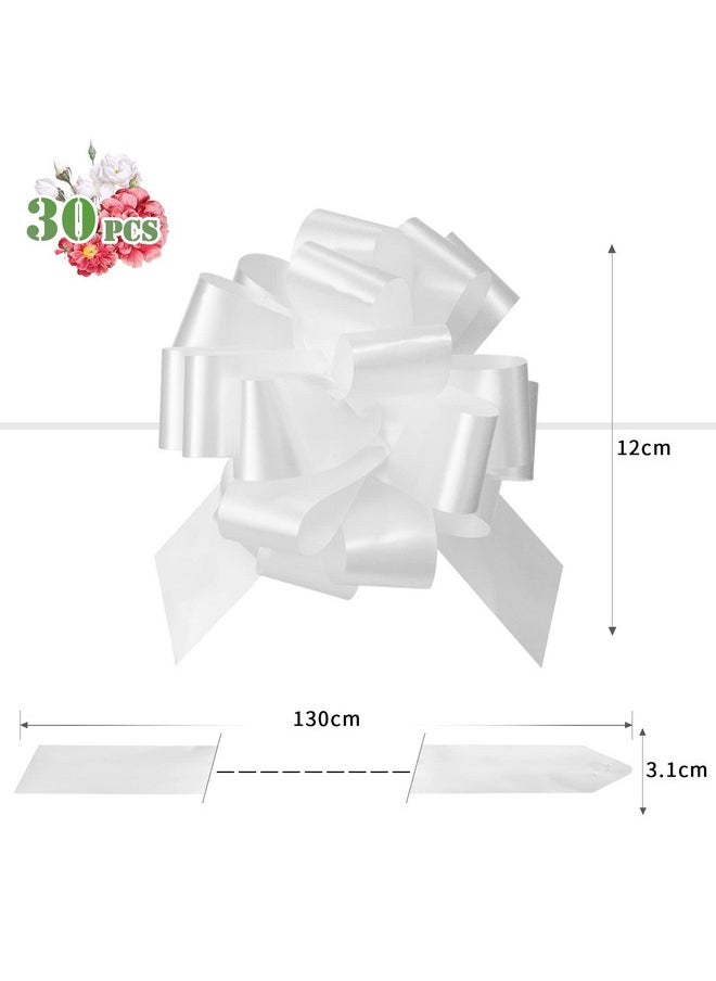 30 Pcs 5'' White Ribbon Pull Bows For Gift Wraps, Wedding Decor