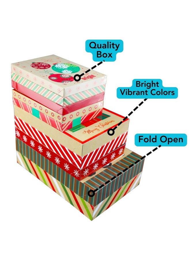 Christmas Holiday Kraft Gift Boxes, 3 Sizes, 10-Pack