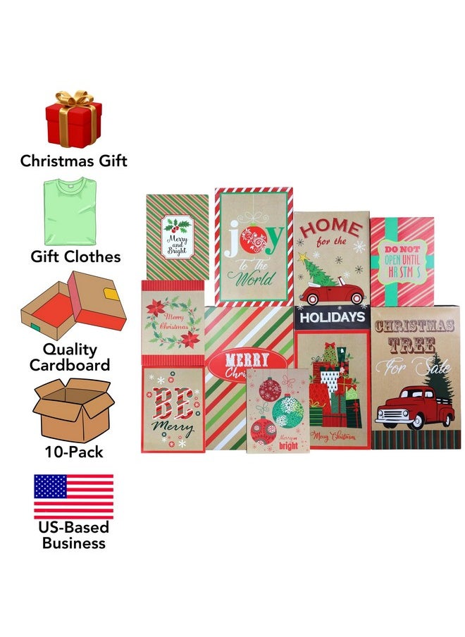 Christmas Holiday Kraft Gift Boxes, 3 Sizes, 10-Pack