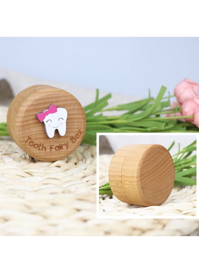 Tooth Fairy Box For Girls And Boys Wooden Cute Tooth Box With 3D Tooth, Lost Teeth Storage For Kids, Dropped Tooth Keepsake Box Gift (Pink)