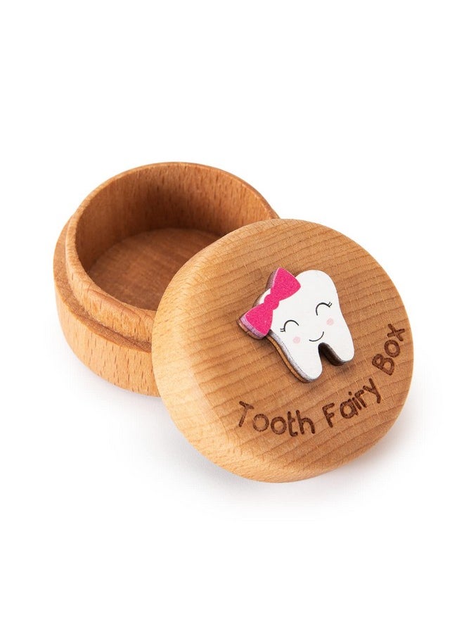 Tooth Fairy Box For Girls And Boys Wooden Cute Tooth Box With 3D Tooth, Lost Teeth Storage For Kids, Dropped Tooth Keepsake Box Gift (Pink)