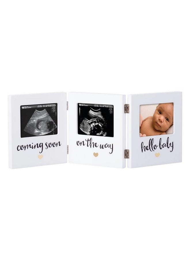 Triple Sonogram Keepsake Photo Frame, Gender Neutral Ultrasound Keepsake, Ideal Pregnancy Gift For First Time Moms, Baby Shower And Nursery Decor, 3.5”X2.5” Photo Insert, White