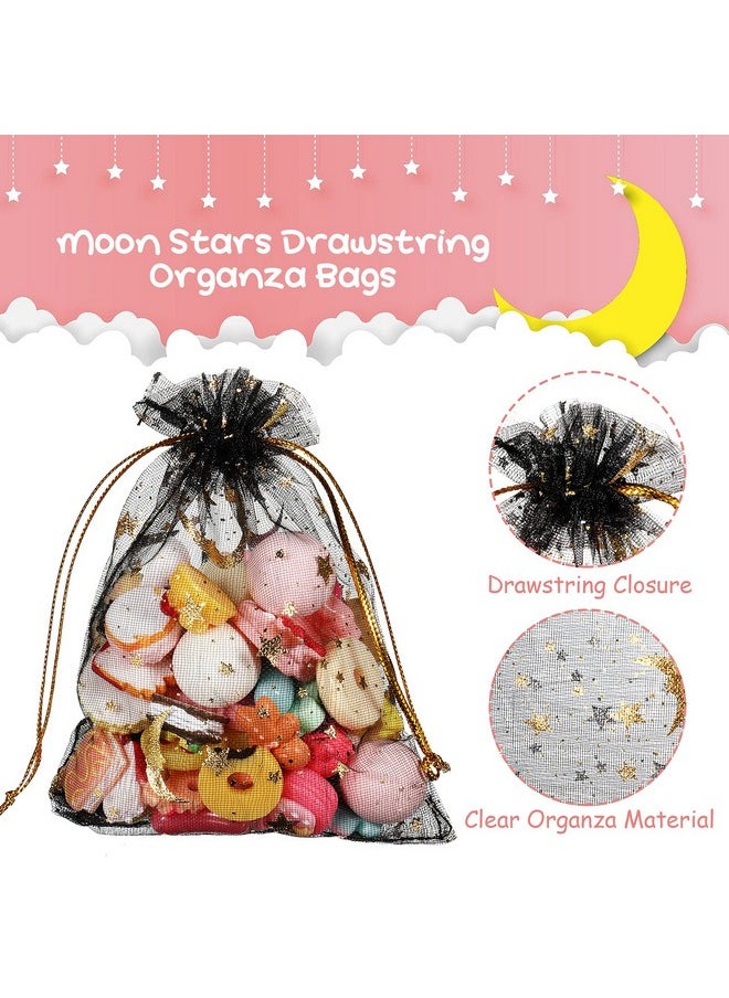 150 Pieces Moon Stars Drawstring Organza Bags Jewelry Gift Bags Pouches Gold Star Organza Favor Pouches For Christmas Wedding Party (Assorted Colors, 3.5 X 4.7 Inch)