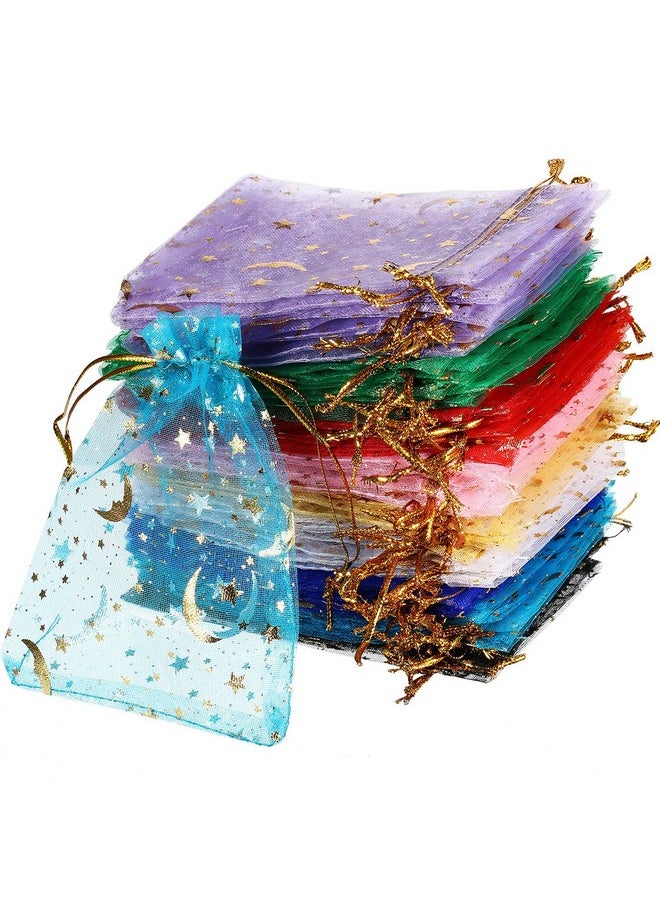 150 Pieces Moon Stars Drawstring Organza Bags Jewelry Gift Bags Pouches Gold Star Organza Favor Pouches For Christmas Wedding Party (Assorted Colors, 3.5 X 4.7 Inch)