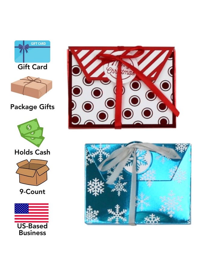 Christmas Holiday Foil Embossed Gift Card Holder Boxes With Ribbon, Set Of 9