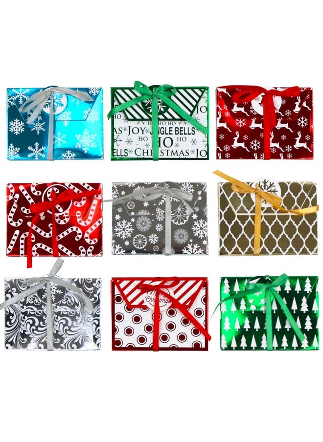 Christmas Holiday Foil Embossed Gift Card Holder Boxes With Ribbon, Set Of 9