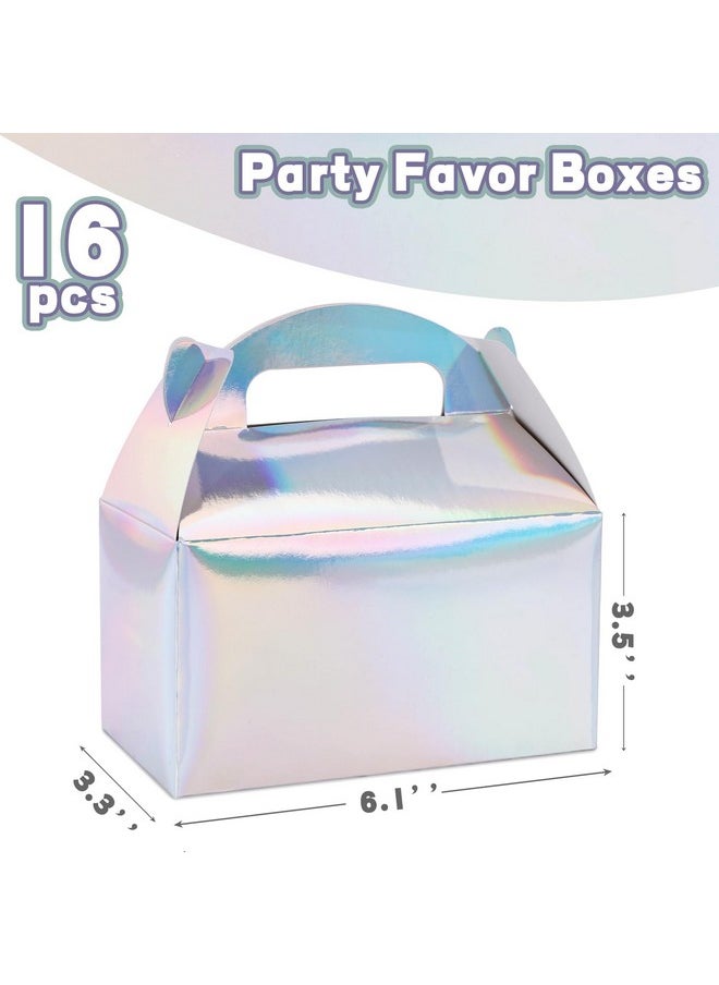 16Pcs Party Favor Boxes, Iridescent Gable Boxes Treat Boxes Rainbow Candy Boxes Paper Gift Boxes For Kids Birthday Party Wedding Decorations