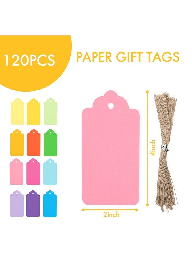 Gift Tags, 120 Pcs Kraft Paper Tags Hang Tags Color Assorted With Hanging Strings For Diy Crafts Christmas Wish