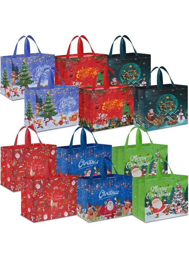 12Pcs Extra Large Christmas Gift Bags, 15.7'' X 14.2''X 5.9'', Christmas Tote Bags With Handles, Reusable Non-Woven Christmas Shopping Bags For New Year, Xmas'S Party Supplies Decorations