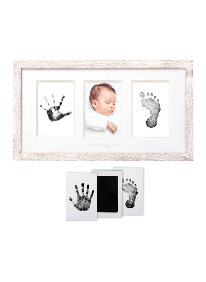 My Little Prints Newborn Handprint & Footprint Frame Kit - No Mess Clean Touch Ink Pad, Gender-Neutral Keepsake, Ideal Shower Gift, Nursery Decor, Distressed Wood