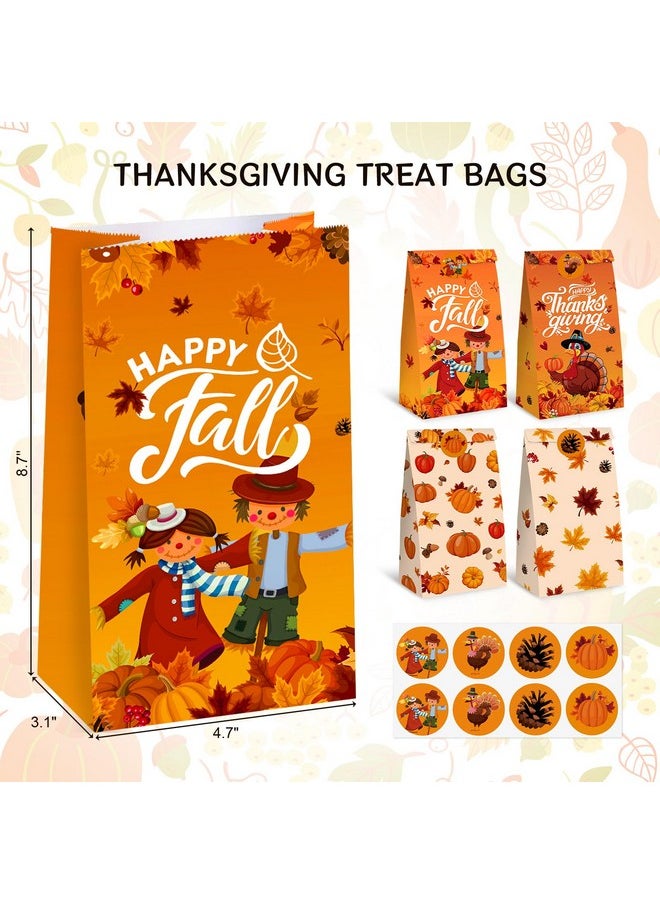 54Pcs Thanksgiving Gift Bags, Thanksgiving Candy Treat Bags With Stickers Fall Leaves Goodie Bags For Fall Autumn Party Supplies