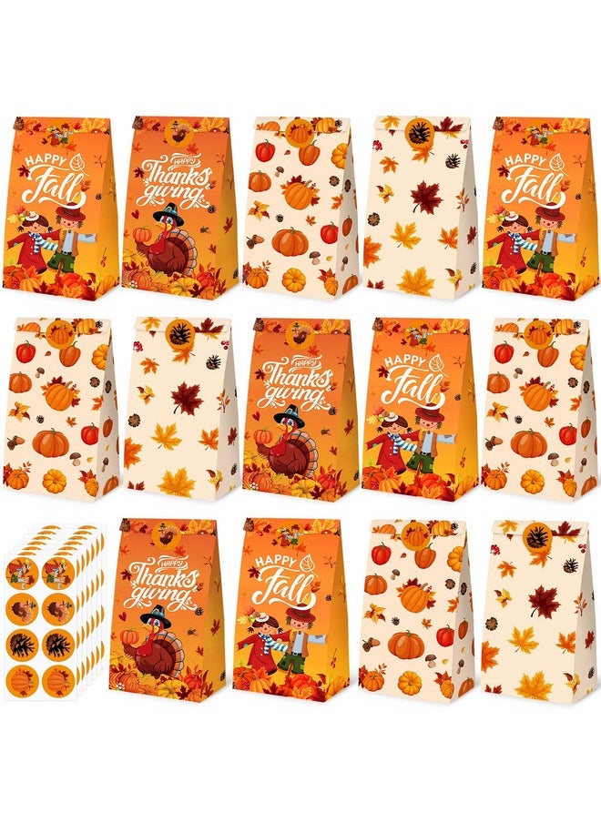 54Pcs Thanksgiving Gift Bags, Thanksgiving Candy Treat Bags With Stickers Fall Leaves Goodie Bags For Fall Autumn Party Supplies