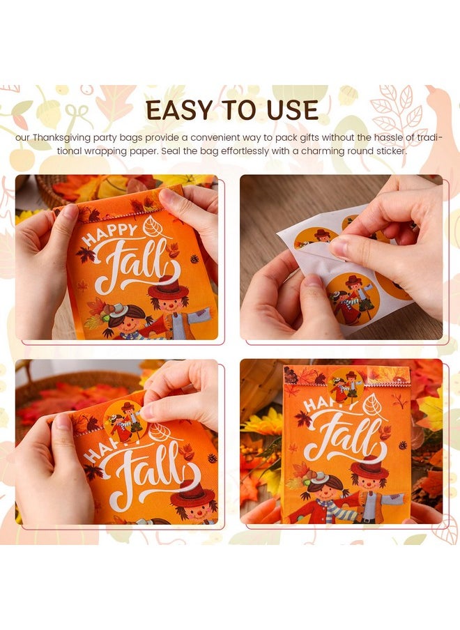 54Pcs Thanksgiving Gift Bags, Thanksgiving Candy Treat Bags With Stickers Fall Leaves Goodie Bags For Fall Autumn Party Supplies