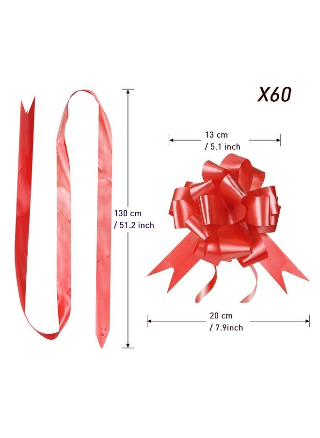 60 Pcs 5'' Red Ribbon Pull Bows For Gift Present Wrapping, Christmas Bows For Diy Craft Box Baskets Decorations