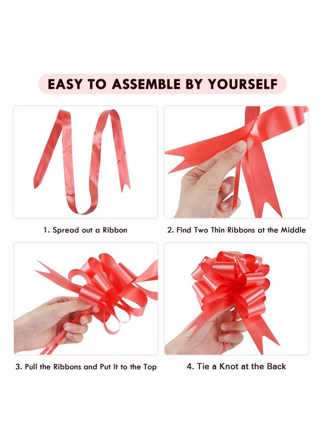 60 Pcs 5'' Red Ribbon Pull Bows For Gift Present Wrapping, Christmas Bows For Diy Craft Box Baskets Decorations