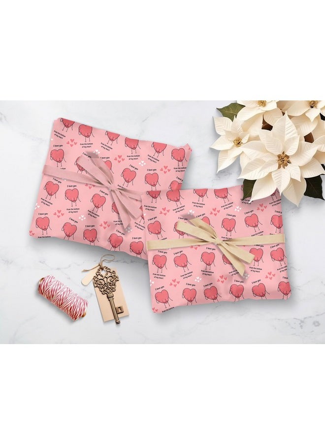 4 X Wrapping Paper Sheets With Tags & String. Funny I Love You Heart Design Pink Perfect For Valentine Birthday Mother'S Day & Anniversary Suitable For Men Women Mum Dad Husband & Wife