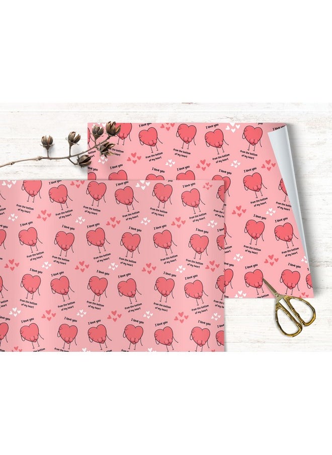 4 X Wrapping Paper Sheets With Tags & String. Funny I Love You Heart Design Pink Perfect For Valentine Birthday Mother'S Day & Anniversary Suitable For Men Women Mum Dad Husband & Wife