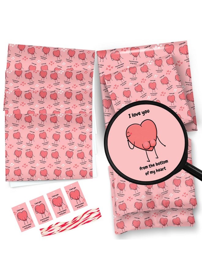 4 X Wrapping Paper Sheets With Tags & String. Funny I Love You Heart Design Pink Perfect For Valentine Birthday Mother'S Day & Anniversary Suitable For Men Women Mum Dad Husband & Wife