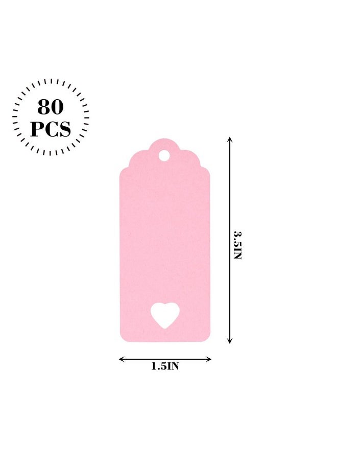 80Pcs Pink Paper Tags, Hollow Heart Gift Tags With String Blank Gift Tags For Party Favors Baby Shower Wedding Diy Crafts