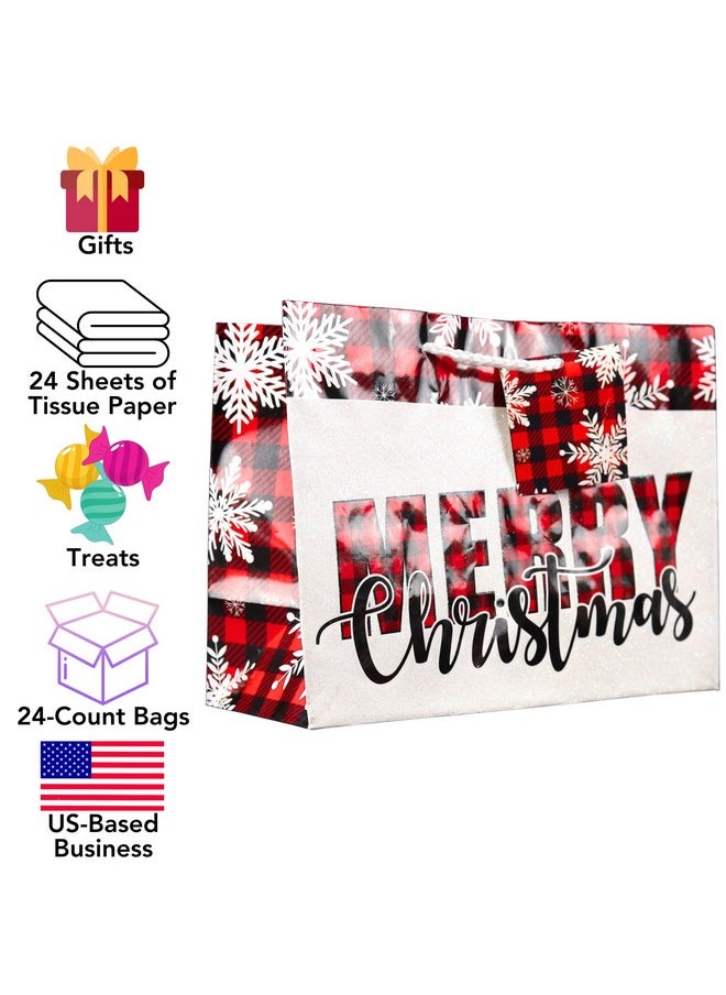 Medium Gift Bags With Tissue Paper For Christmas 24-Pack Fun Bright Designs Merry Christmas, Joy, Holidays