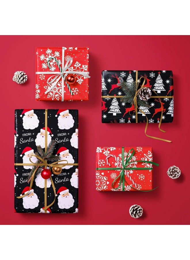 Christmas Wrapping Paper Roll - Mini Roll - 3 Rolls - 17 Inch X 120 Inch Per Roll - Black Jolly Santa Claus, Snowflake, Reindeer And Christmas Tree Holiday Collection