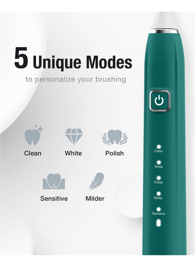 Sonic Electric Toothbrush With 6 Brush Heads For Adults&Kids, One Charge For 120 Days, Wireless Fast Charge, 5 Modes, 40000Vpm Powered Toothbrush, 2 Minutes Built In Smart Timer (Peacock Green)