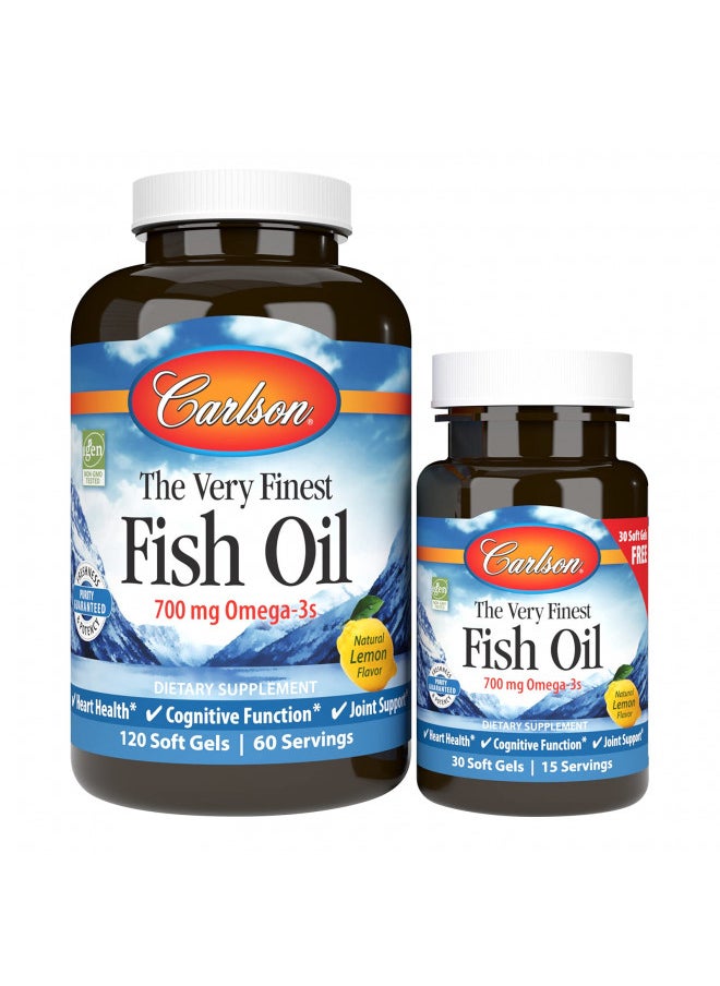 Carlson - The Very Finest Fish Oil, 700 mg Omega-3s, Norwegian, Sustainably Sourced, Lemon, 150 Count