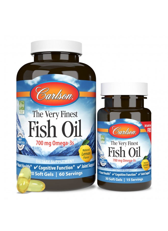 Carlson - The Very Finest Fish Oil, 700 mg Omega-3s, Norwegian, Sustainably Sourced, Lemon, 150 Count