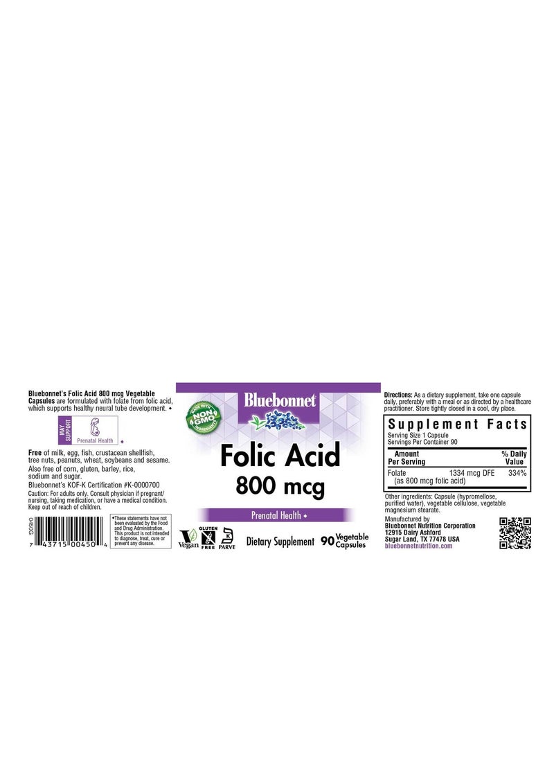 Blue Bonnet 800 Mcg Folic Acid - 90 Capsules