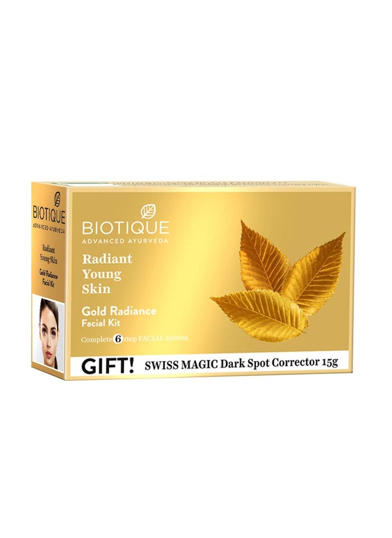 Biotique Gold Radiant Skin Youth Facial| 6-Step Facial Kit for Radiant Skin| Ayurvedic and Organically Pure| 100% Botanical Extracts| Suitable for All Skin Types | 65gm