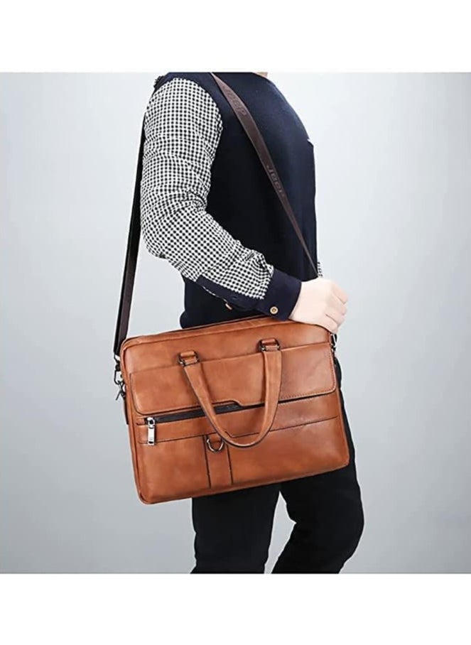 Men's Vintage 14 inch Laptop Bag Business Leather Briefcase - Trendy Office Bag Messenger Bag Travel Bag for Men