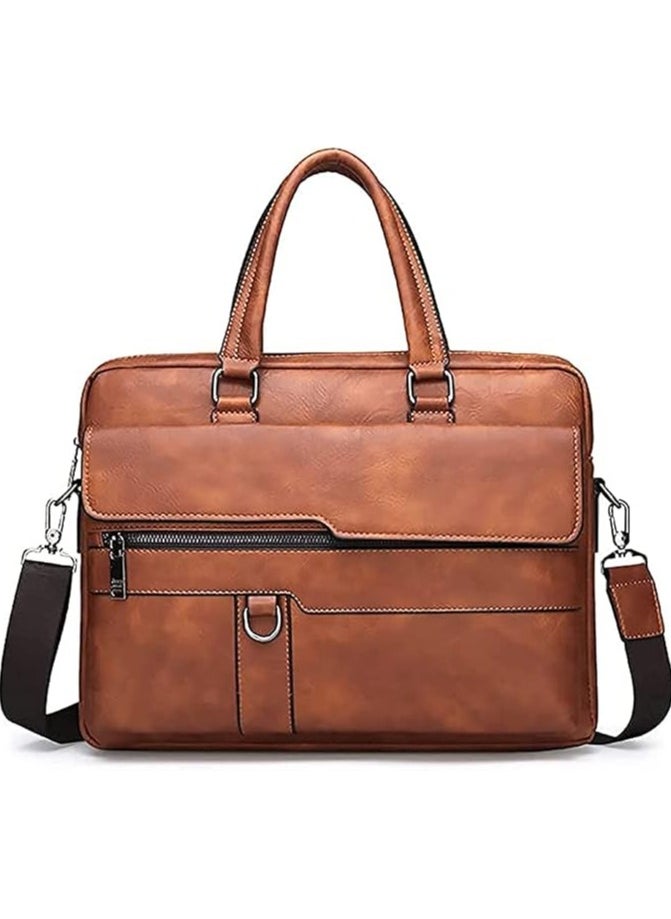 Men's Vintage 14 inch Laptop Bag Business Leather Briefcase - Trendy Office Bag Messenger Bag Travel Bag for Men