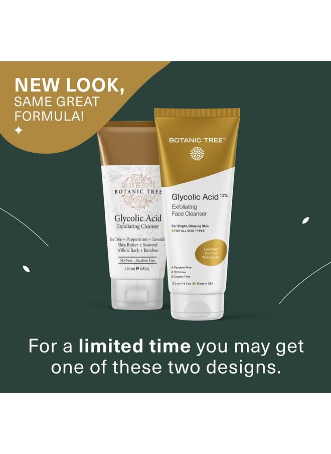 Glycolic Acid Face Wash, Exfoliating Facial Cleanser For Facial Skin Care, Acne Treatment Face Scrub, 10% Glycolic And Salicylic Acid 6 Fl. Oz (2 Pack)