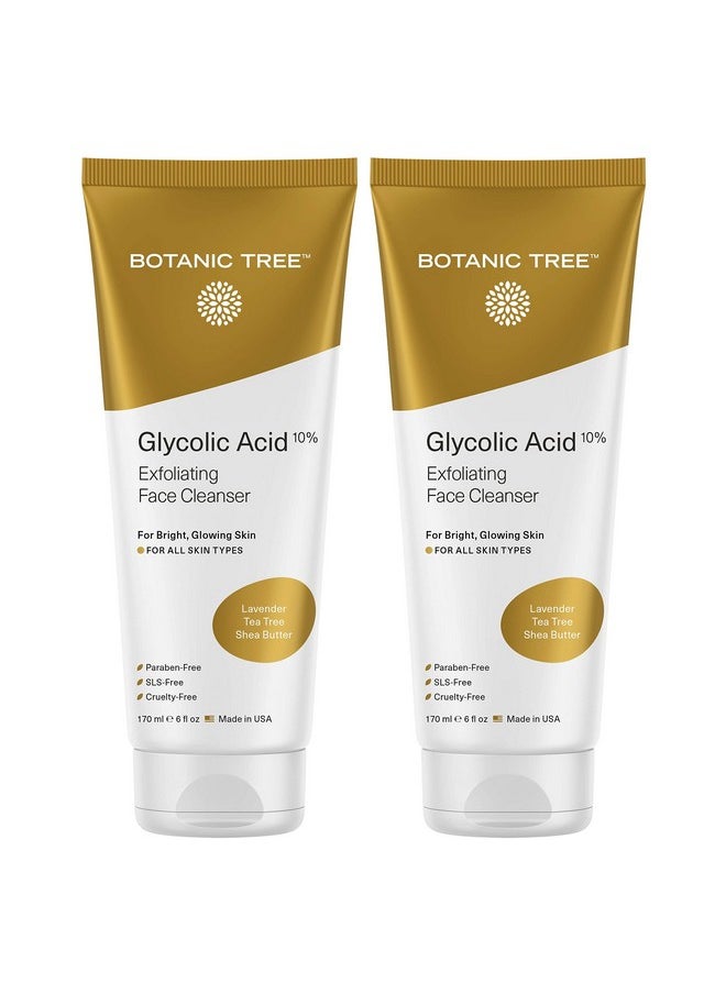Glycolic Acid Face Wash, Exfoliating Facial Cleanser For Facial Skin Care, Acne Treatment Face Scrub, 10% Glycolic And Salicylic Acid 6 Fl. Oz (2 Pack)