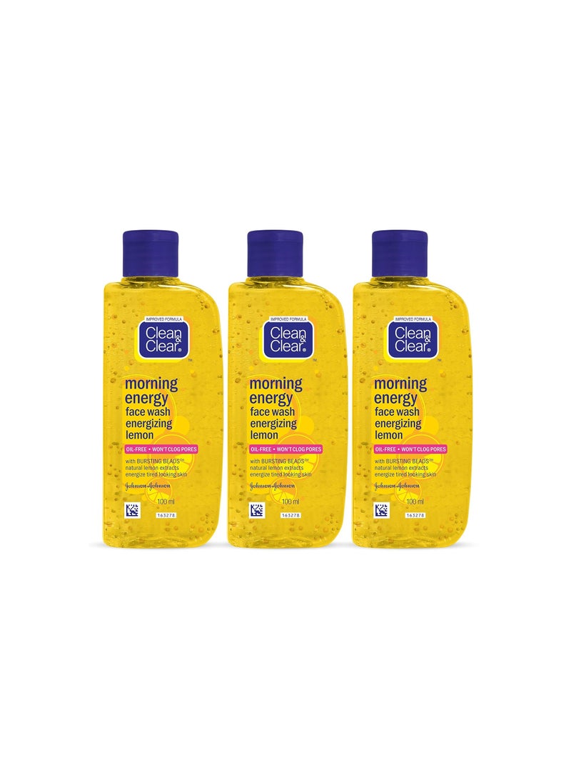 Clean & Clear Morning Energy Facewash, Lemon, 100ml (Pack of 3)