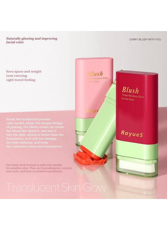 Blush Stick For Cheeks And Lips With Built-In Blending Sponge, On-The-Go Glow Blush, Hydrating Solid Cheek Tint, Multi-Use Blush Makeup Stick, Tinted Moisture Sticks (Color:03#Shy Pink)