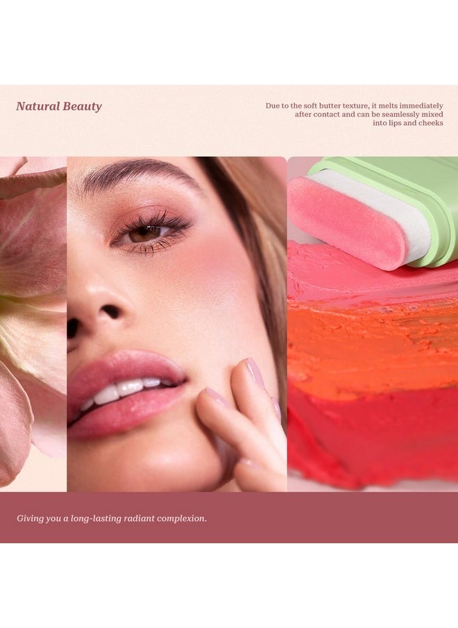 Blush Stick For Cheeks And Lips With Built-In Blending Sponge, On-The-Go Glow Blush, Hydrating Solid Cheek Tint, Multi-Use Blush Makeup Stick, Tinted Moisture Sticks (Color:03#Shy Pink)