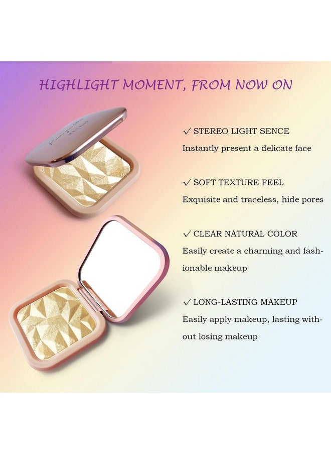 Highlighter Makeup Palette Shimmer Contour Palette Powder For Brighten Face Contour Gold Cheek Highlight Makeup, Long Lasting Highlighter Powder With Mirror For Illuminator Makeup (Beige Gold)