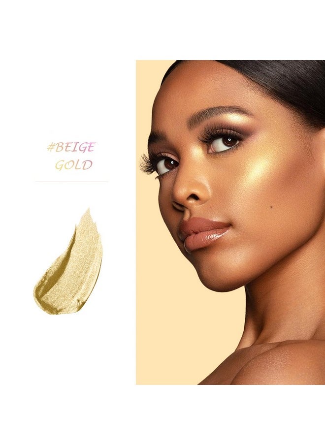 Highlighter Makeup Palette Shimmer Contour Palette Powder For Brighten Face Contour Gold Cheek Highlight Makeup, Long Lasting Highlighter Powder With Mirror For Illuminator Makeup (Beige Gold)