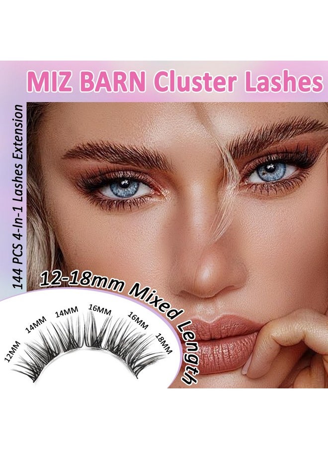 Lash Clusters 144Pcs Lash Extension D Curl Eyelash Clusters, 12-18Mm Individual Lashes Fluffy False Eyelashes Clusters Diy At Home (D-12-18 Mix)(Diy-01Mix)