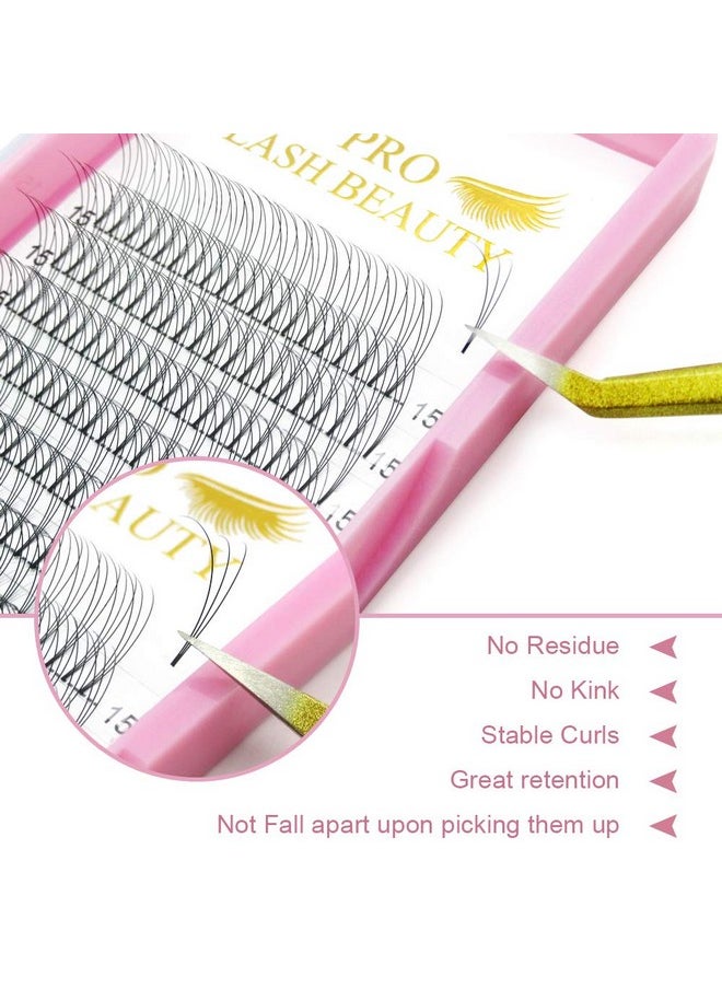 Premade Volume Fans Eyelash Extensions, 3D-C-0.07-9, Short Stem, C/D Curl, 0.07/0.10, Vegan, Individual, False Eyelash