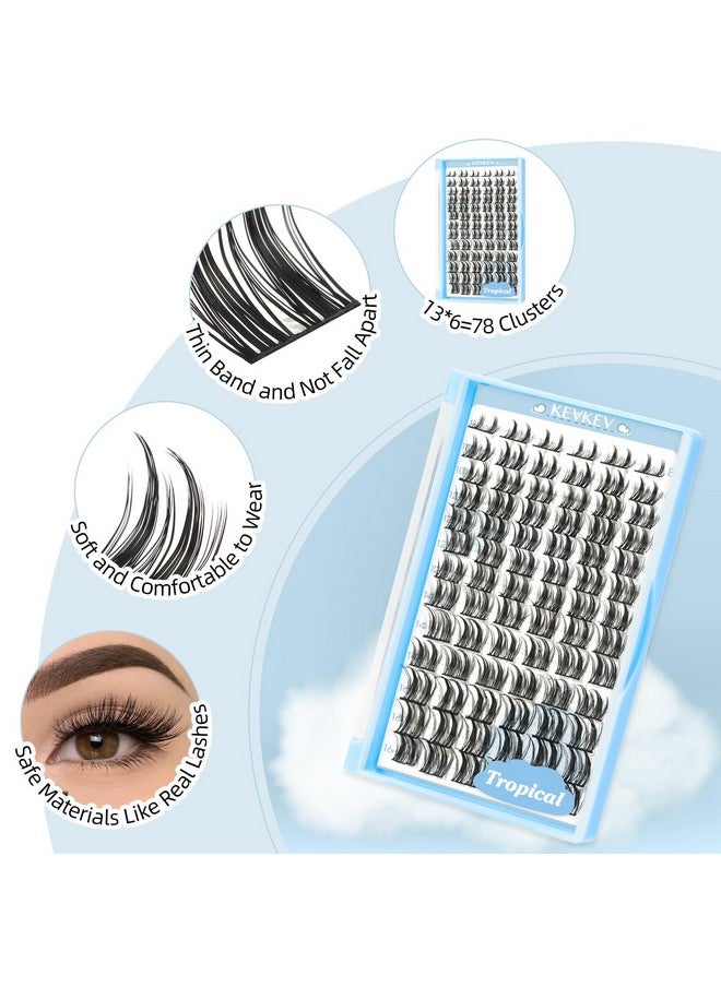Lash Clusters 78 Pcs Cluster Lashes Eyelash Clusters Diy Cluster Eyelash Extensions Individual Lashes That Look Like Eyelash Extensions Natural Look Thin Band & Soft(Tropical,D-8-16Mix)