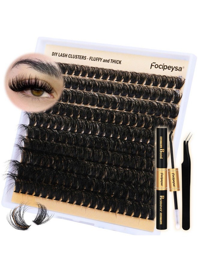 Diy Eyelash Extension Kit Volume Fluffy Lash Clusters Kit 10-18Mm Thick Lash Extensions 90D Individual Eyelashes Extensions Kit With Lash Bond, Lash Remover, Lash Applicator (90D-D Curl-200Pcs)